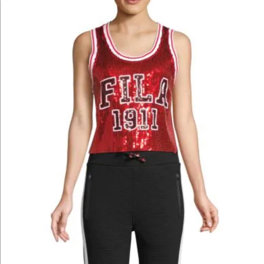 NEW Fila Kiki Cropped Sequin Jersey Tank Top Sz S